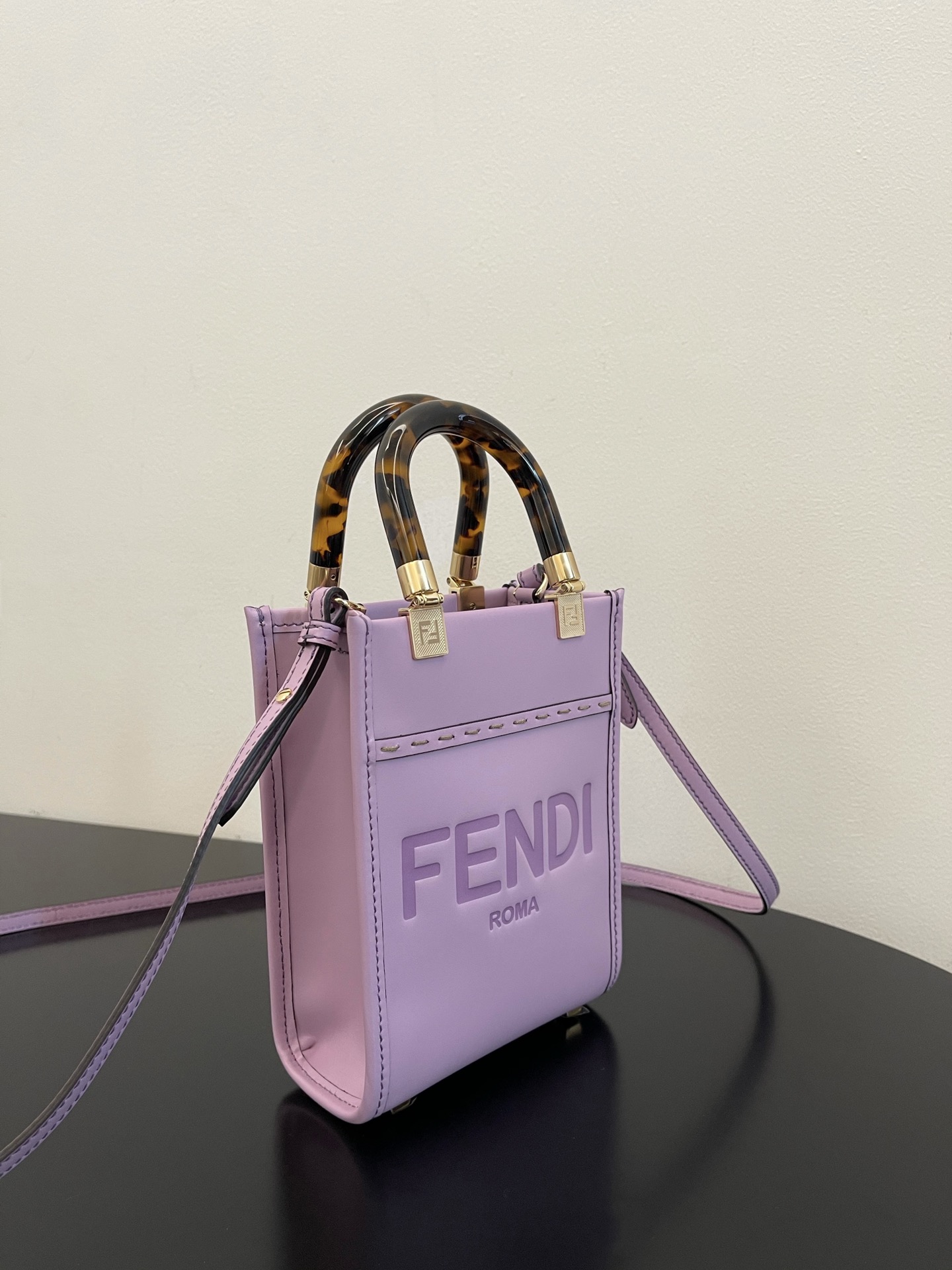 Fendi Mini Sunshine Shopper Lavender Purple Leather Bag